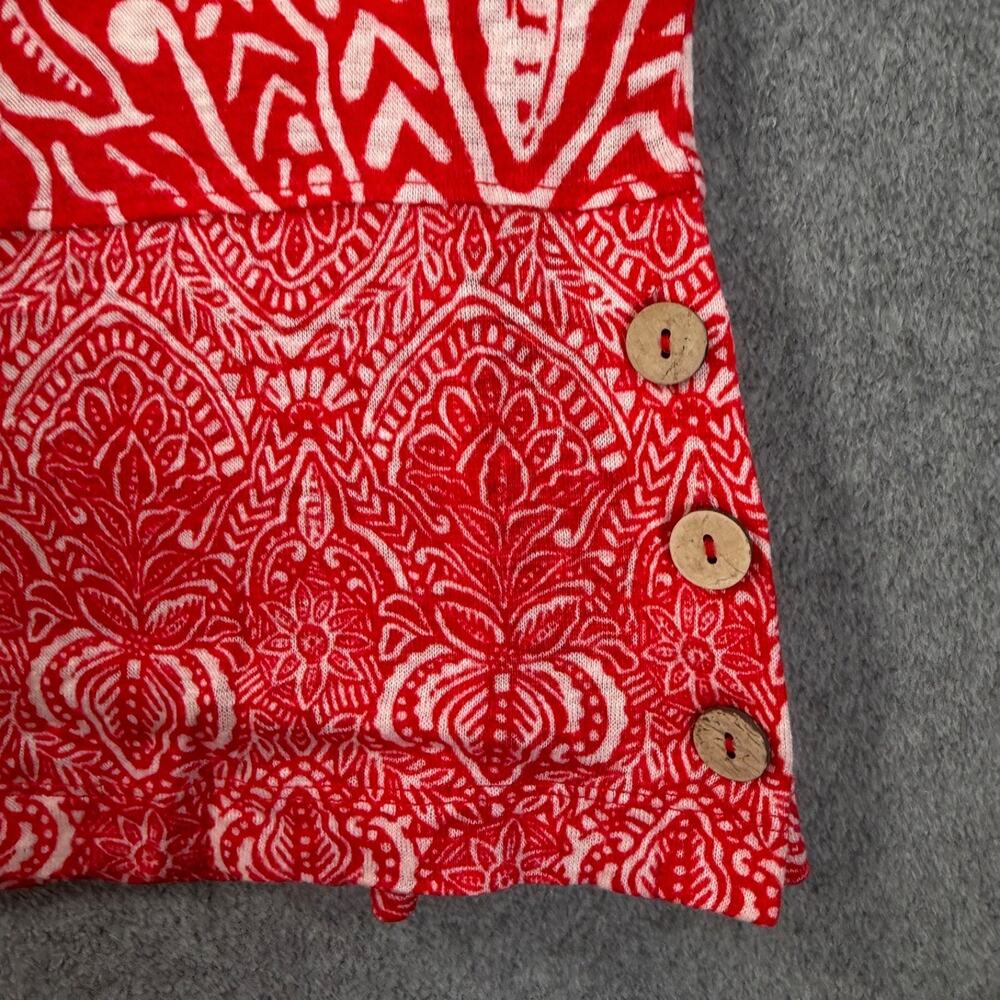 Rachel Zoe Linen Tee Shirt Women's Medium Button Side Red/White Print - Picture 3 of 8